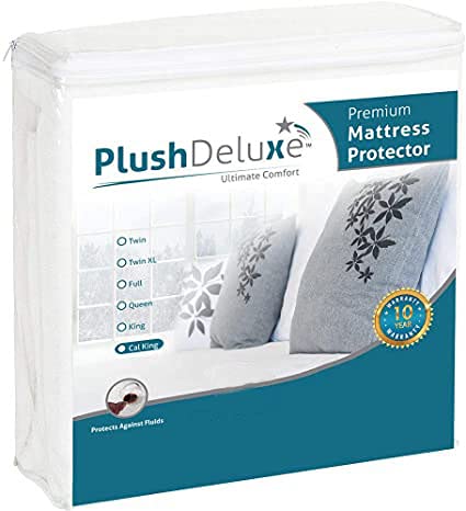 Plushdeluxe Cal-King Cotton Mattress Protector - Waterproof Double Mattress Protector With Fitted Sheet Design - Soft & Durable